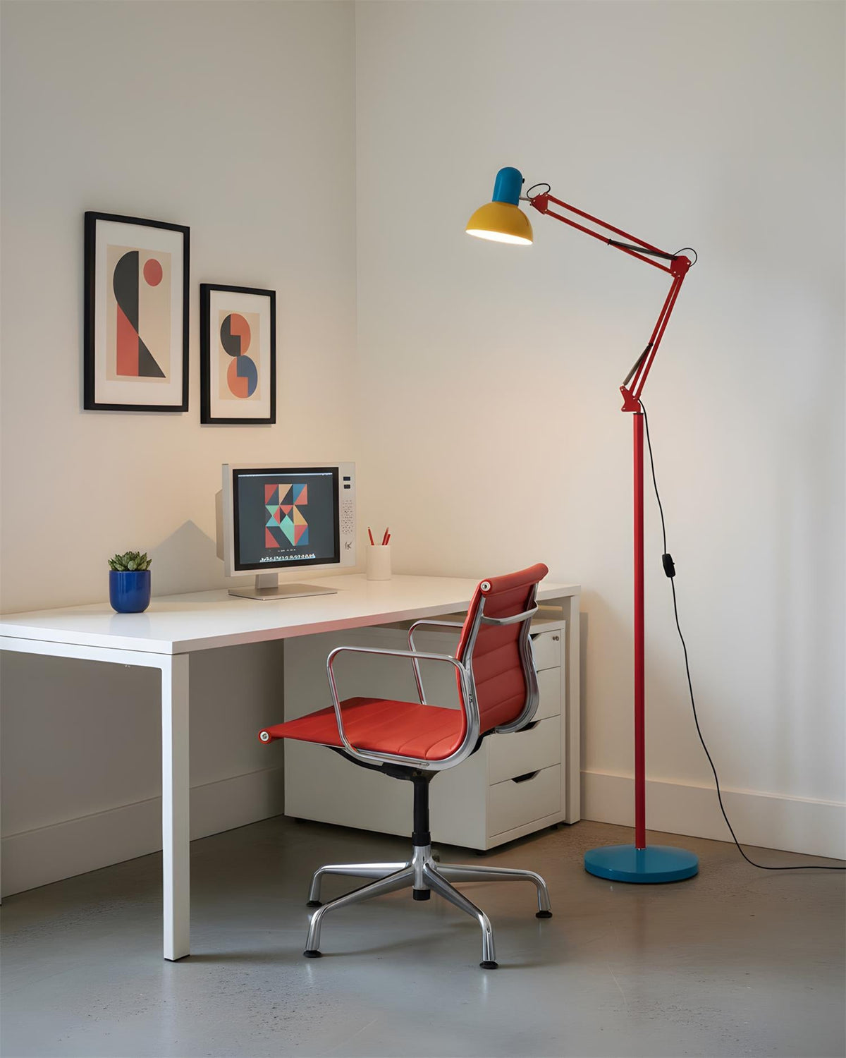 Memphis Style Arc Floor Lamp with Adjustable Arm | Bold Color Block Light