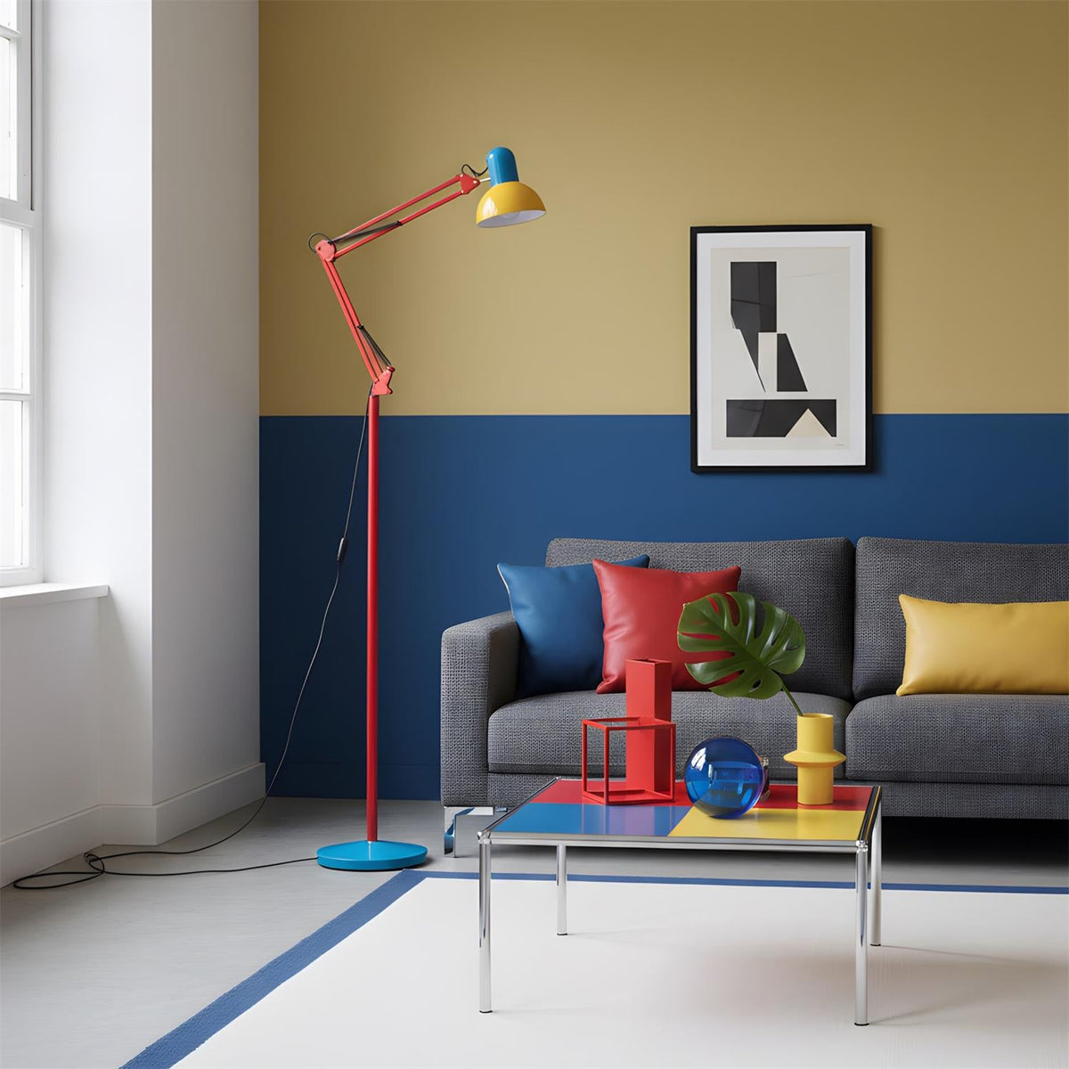 Memphis Style Arc Floor Lamp with Adjustable Arm | Bold Color Block Light