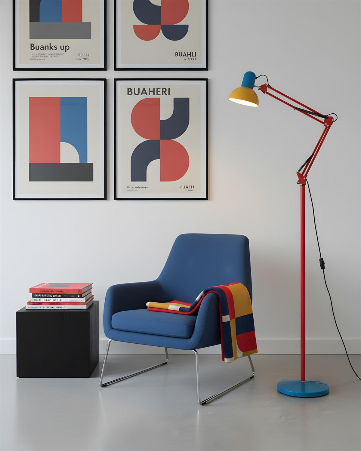 Memphis Style Arc Floor Lamp with Adjustable Arm | Bold Color Block Light
