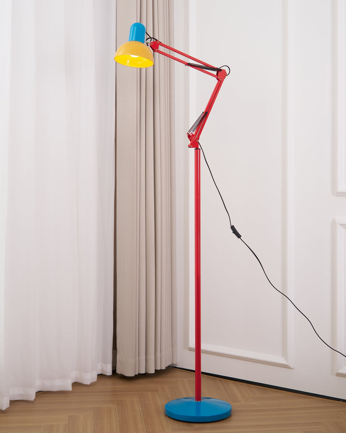 Memphis Style Arc Floor Lamp with Adjustable Arm | Bold Color Block Light