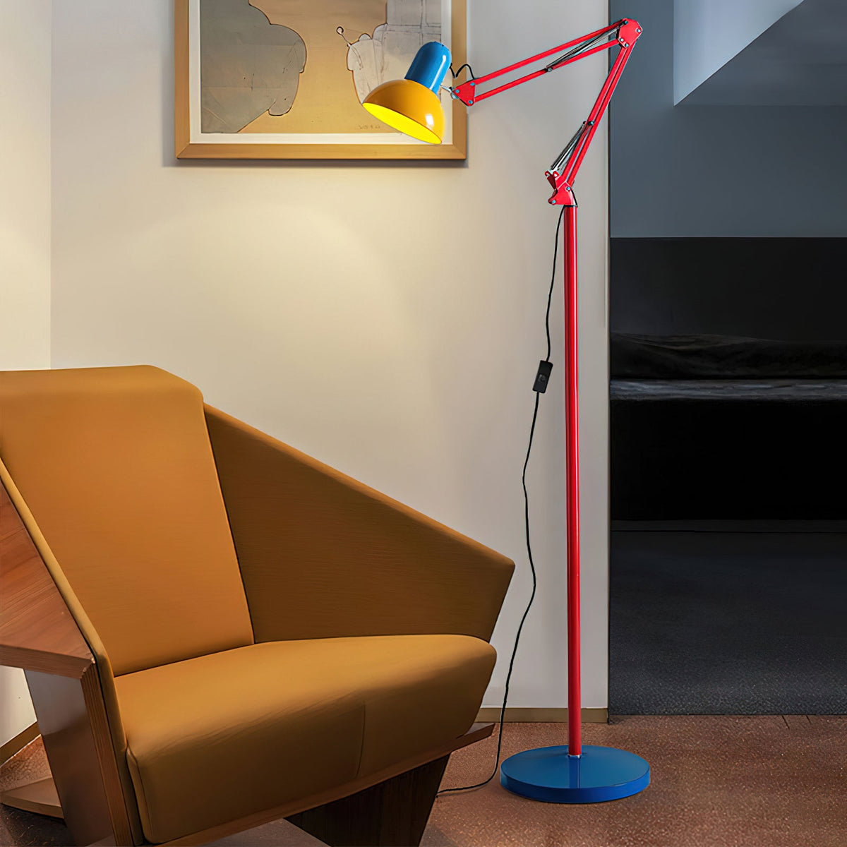 Memphis Style Arc Floor Lamp with Adjustable Arm | Bold Color Block Light
