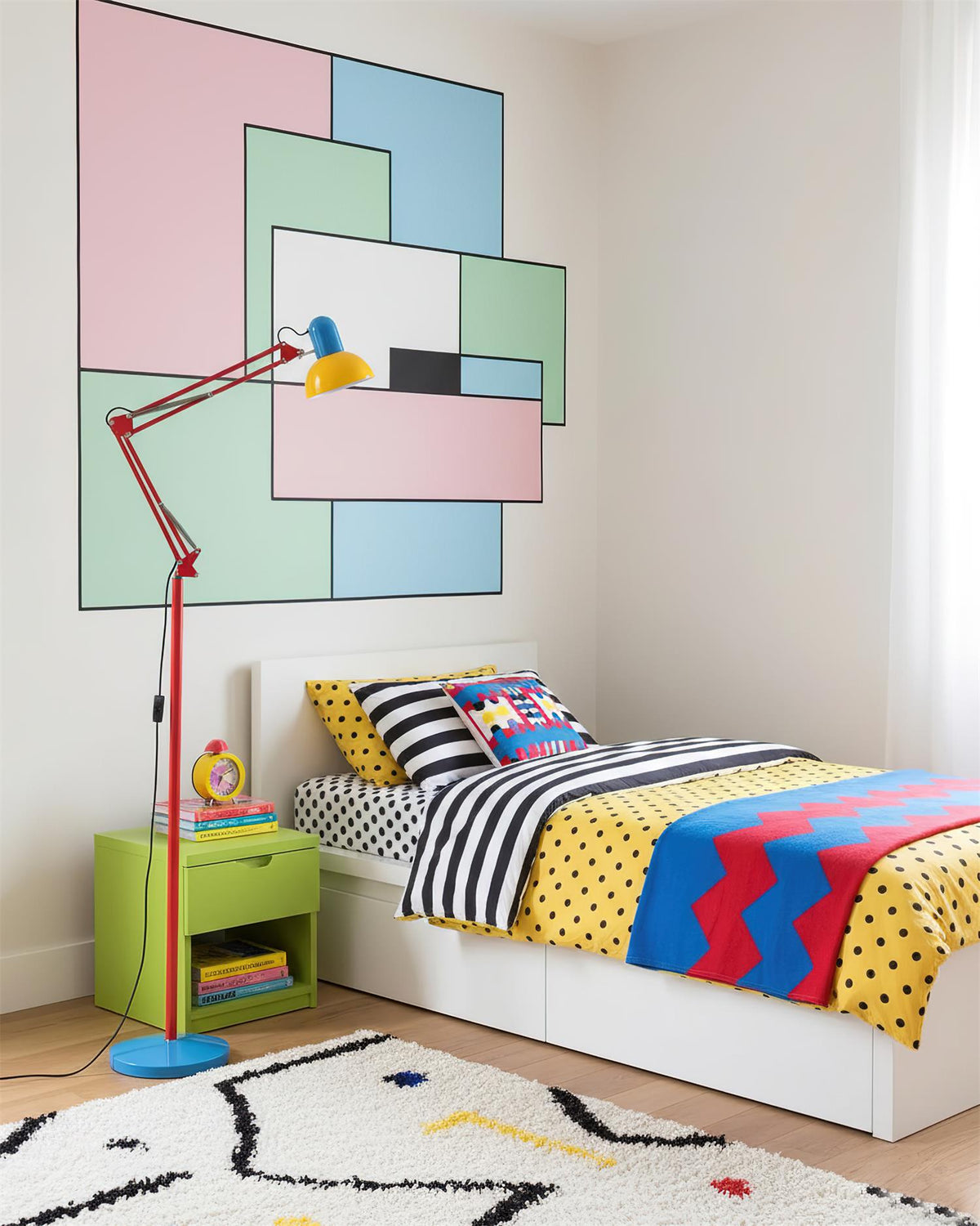 Memphis Style Arc Floor Lamp with Adjustable Arm | Bold Color Block Light