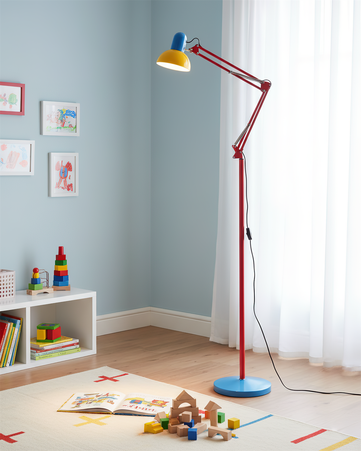 Memphis Style Arc Floor Lamp with Adjustable Arm | Bold Color Block Light