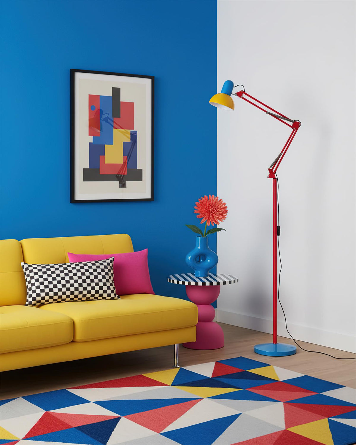 Memphis Style Arc Floor Lamp with Adjustable Arm | Bold Color Block Light