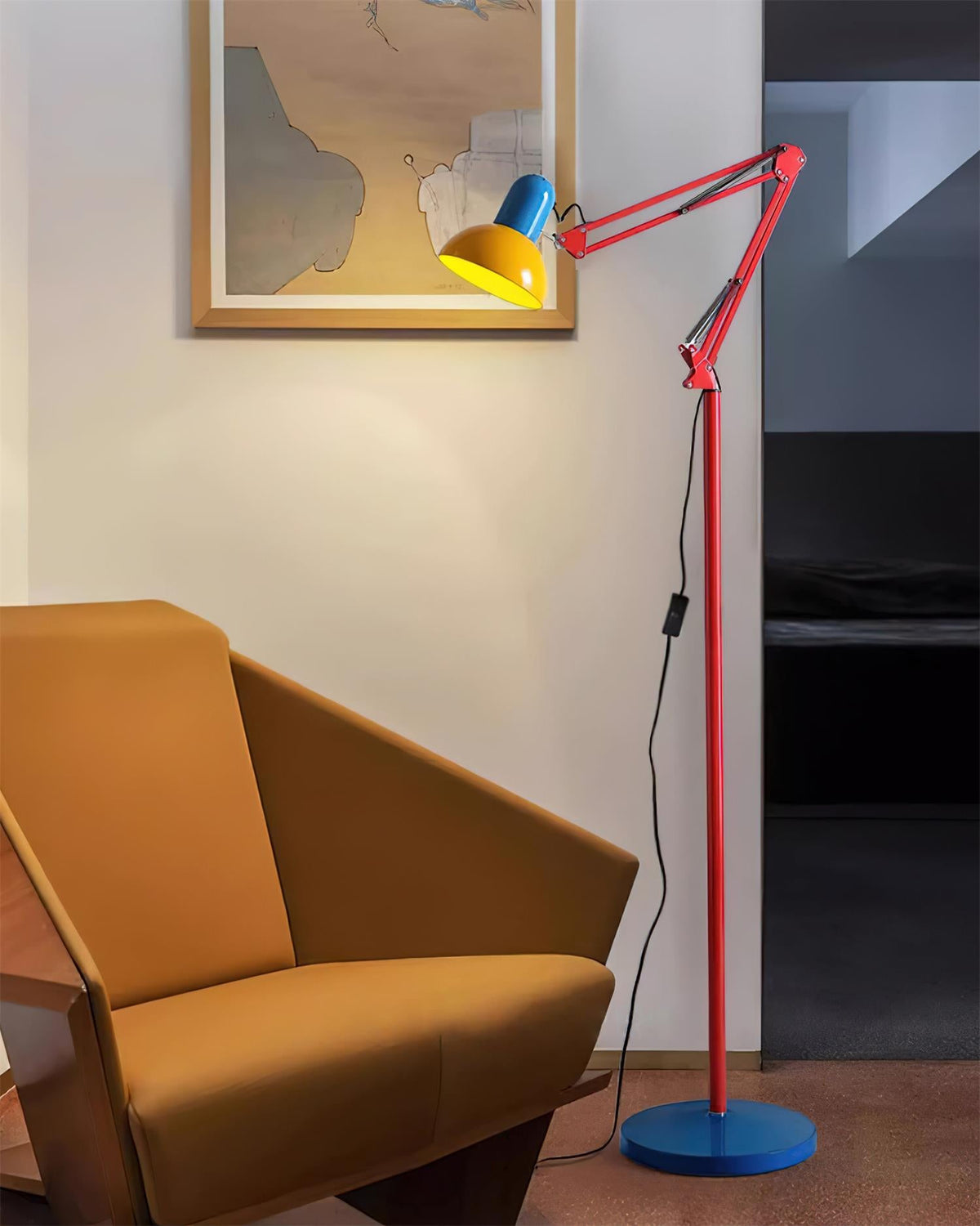 Memphis Style Arc Floor Lamp with Adjustable Arm | Bold Color Block Light