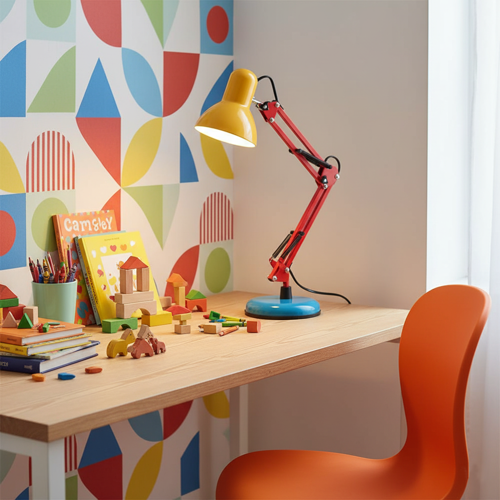 Primo | Memphis Style Adjustable Arm Table Lamp with Color Block Design for Desk Reading