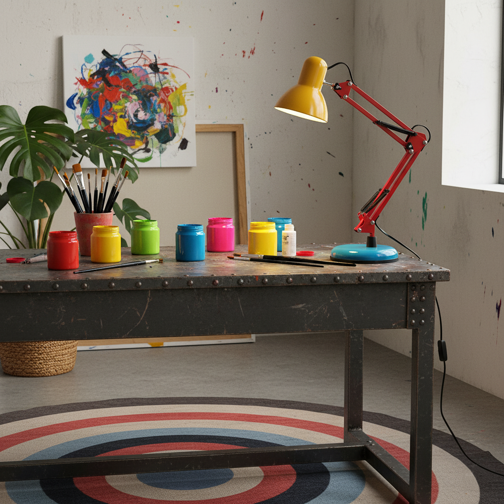 Primo | Memphis Style Adjustable Arm Table Lamp with Color Block Design for Desk Reading