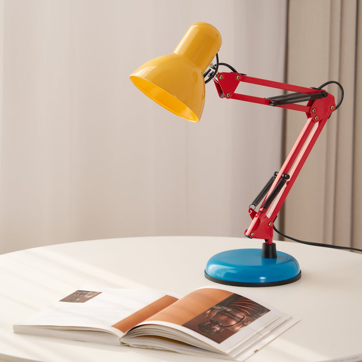 Primo | Memphis Style Adjustable Arm Table Lamp with Color Block Design for Desk Reading