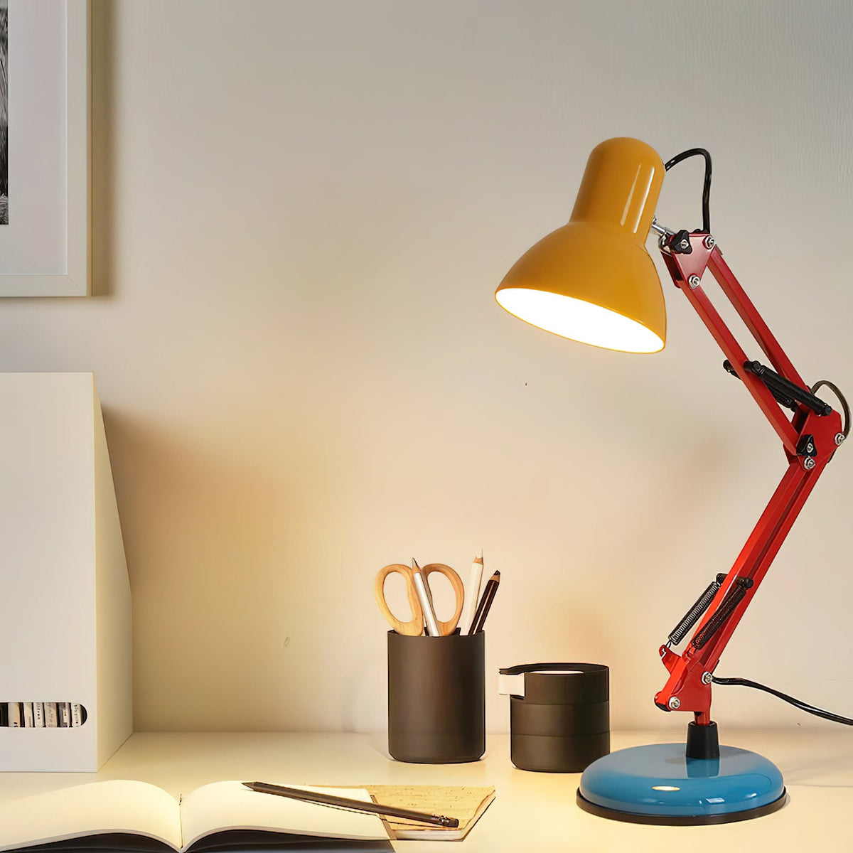 Primo | Memphis Style Adjustable Arm Table Lamp with Color Block Design for Desk Reading