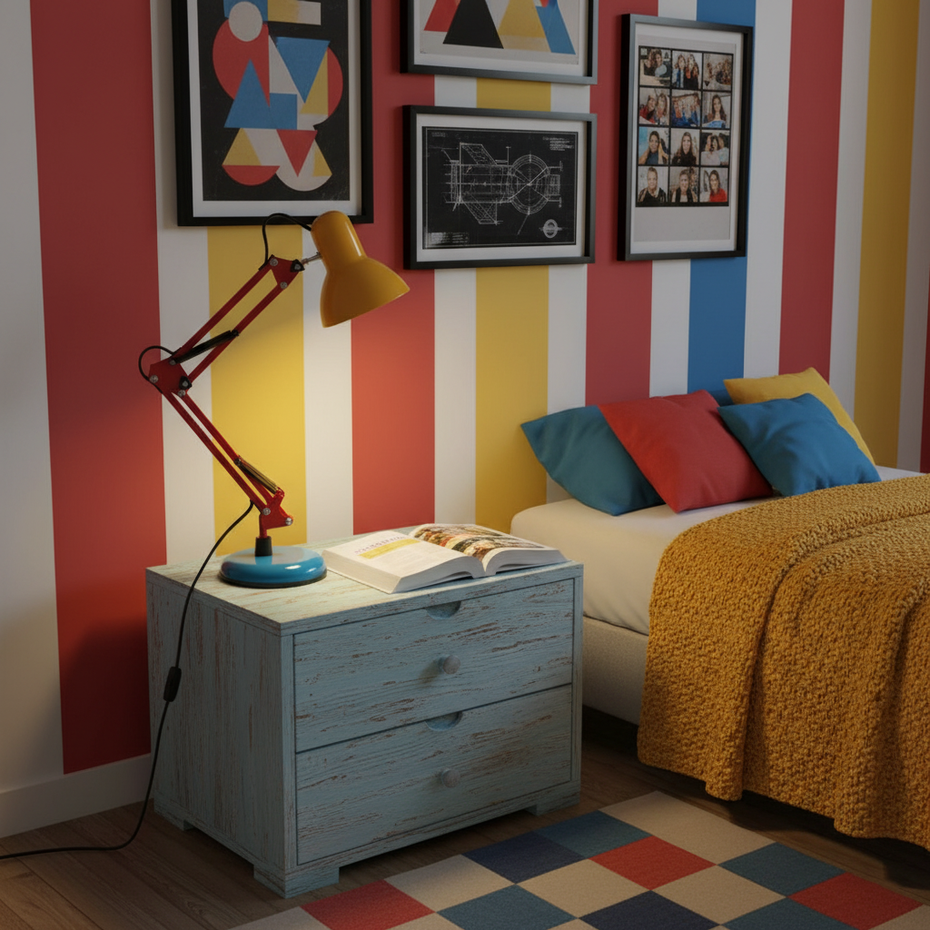 Primo | Memphis Style Adjustable Arm Table Lamp with Color Block Design for Desk Reading