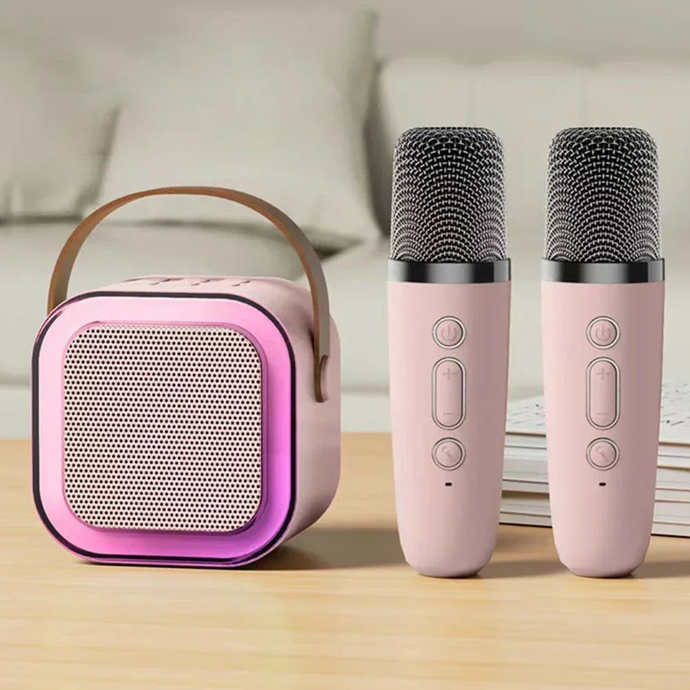 Portable Bluetooth Karaoke Speaker with 2 Wireless Mics & LED Lights Party System