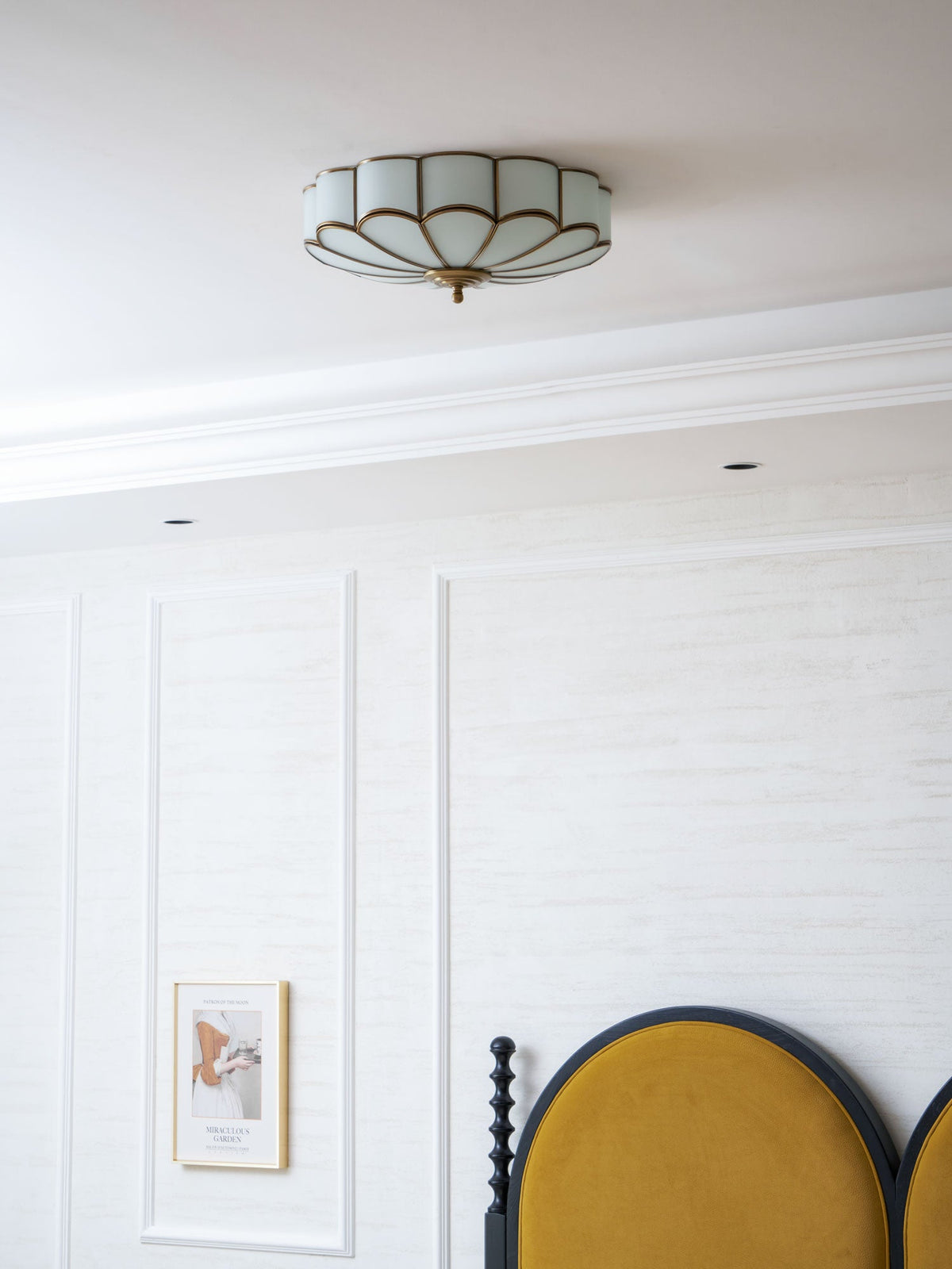 Flower Shape Frosted Glass Ceiling Light with Brass Frame for Soft Ambient Glow