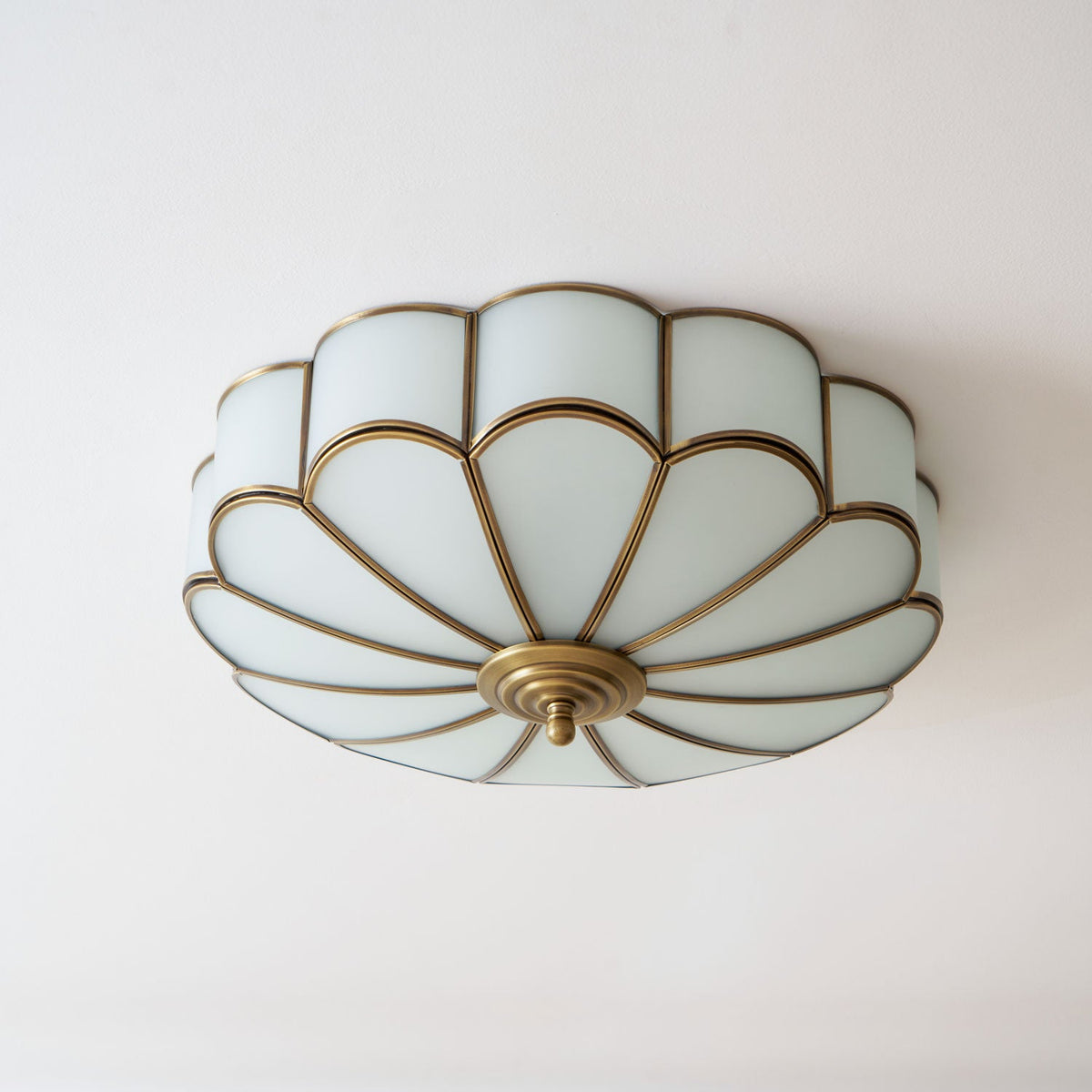 Flower Shape Frosted Glass Ceiling Light with Brass Frame for Soft Ambient Glow