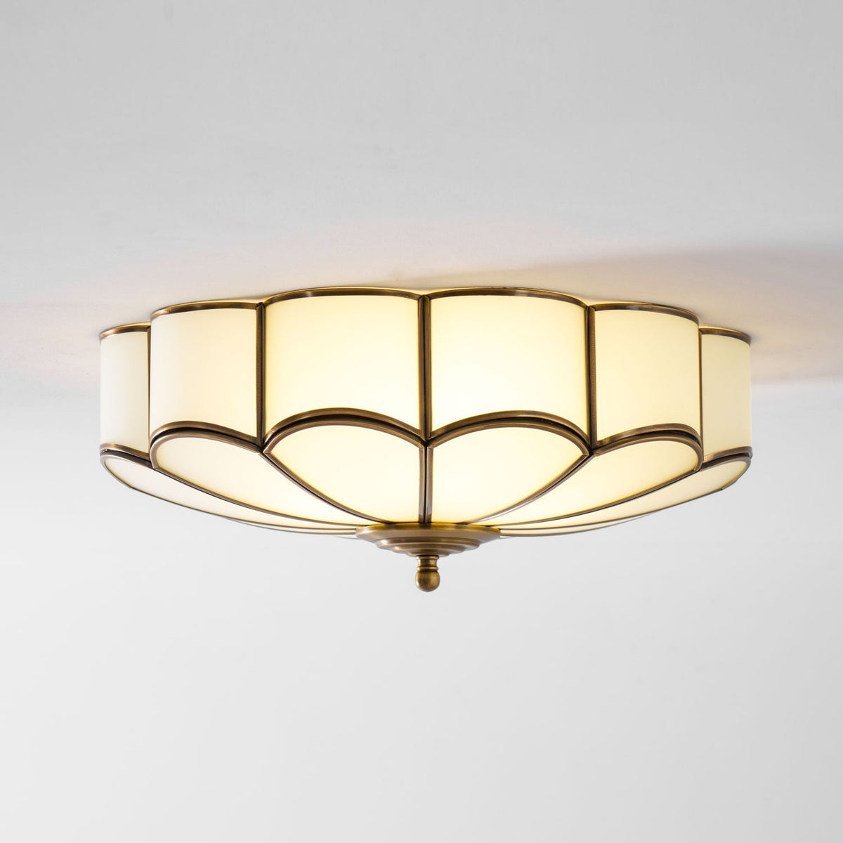 Flower Shape Frosted Glass Ceiling Light with Brass Frame for Soft Ambient Glow