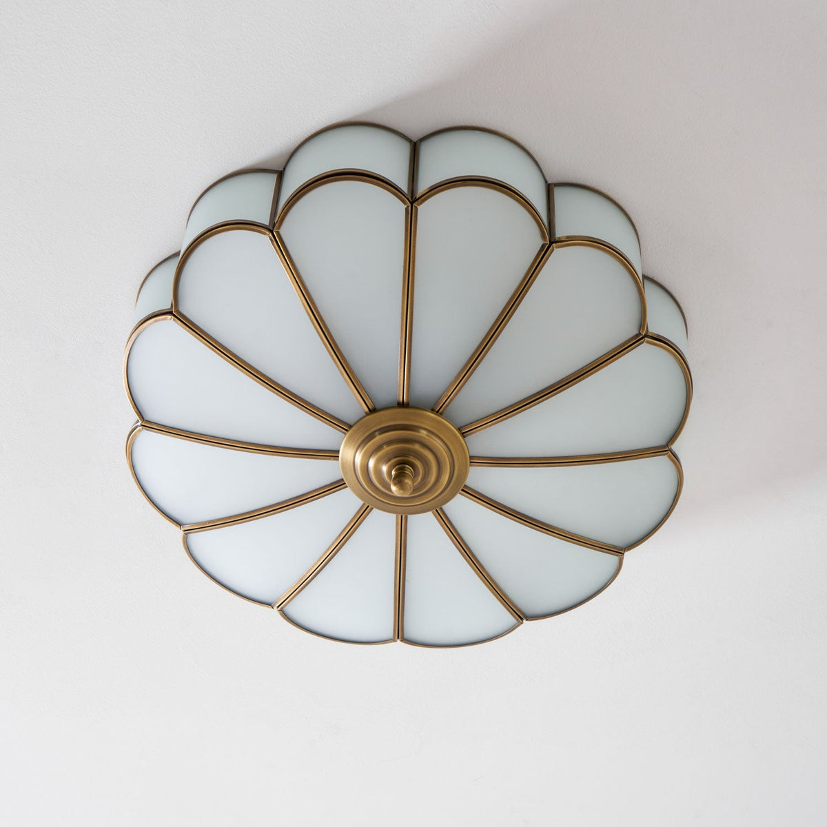 Flower Shape Frosted Glass Ceiling Light with Brass Frame for Soft Ambient Glow