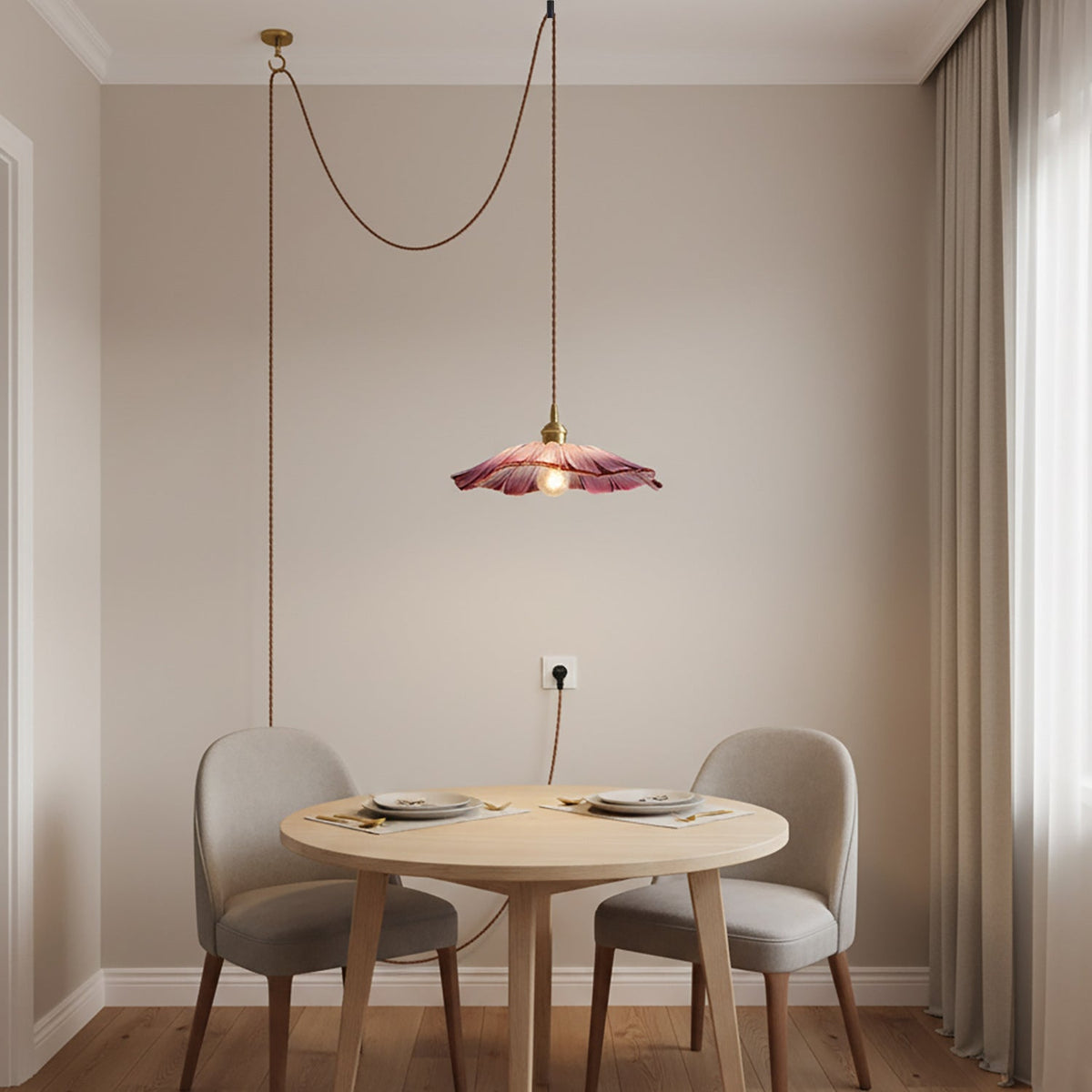 Posy | Plug In Pendant Light with Flower Glass Shade | Dimmable Hanging Lamp for Bedroom