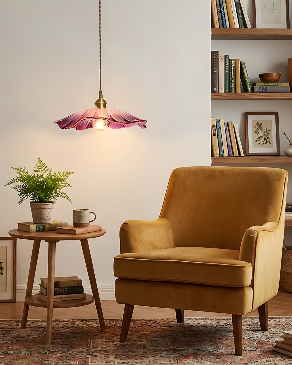 Posy | Plug In Pendant Light with Flower Glass Shade | Dimmable Hanging Lamp for Bedroom