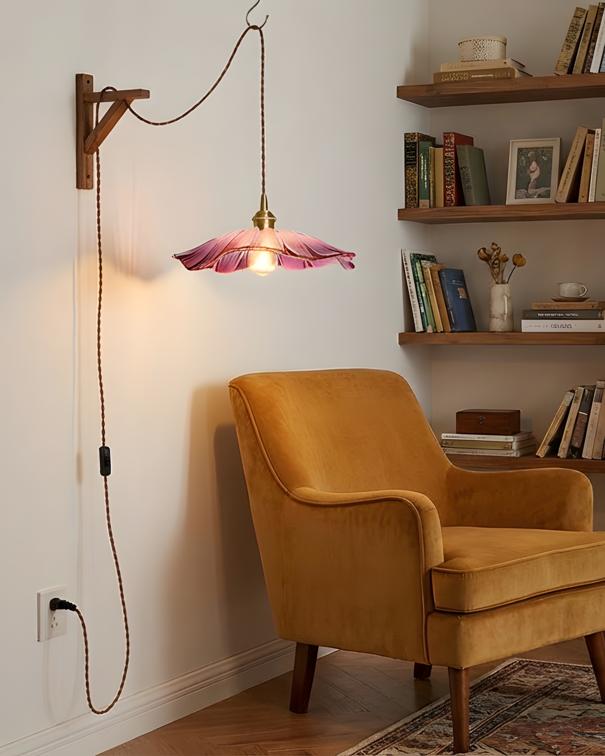Posy | Plug In Pendant Light with Flower Glass Shade | Dimmable Hanging Lamp for Bedroom