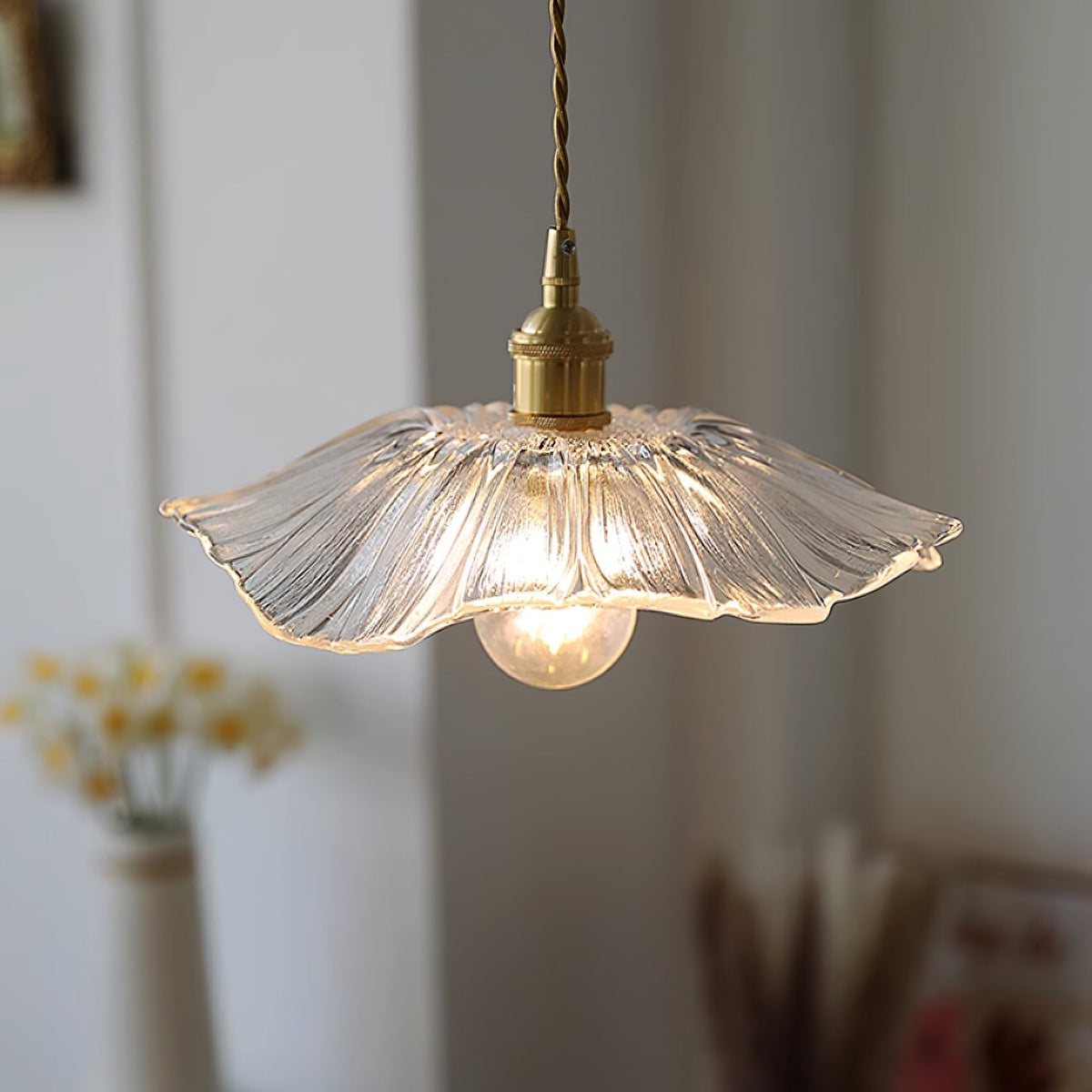 Posy | Plug In Pendant Light with Flower Glass Shade | Dimmable Hanging Lamp for Bedroom