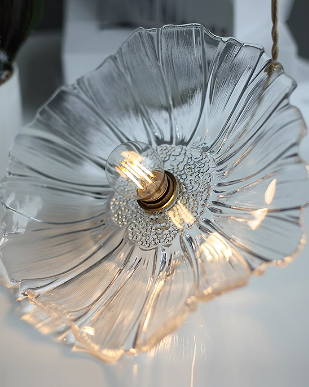 Posy | Plug In Pendant Light with Flower Glass Shade | Dimmable Hanging Lamp for Bedroom