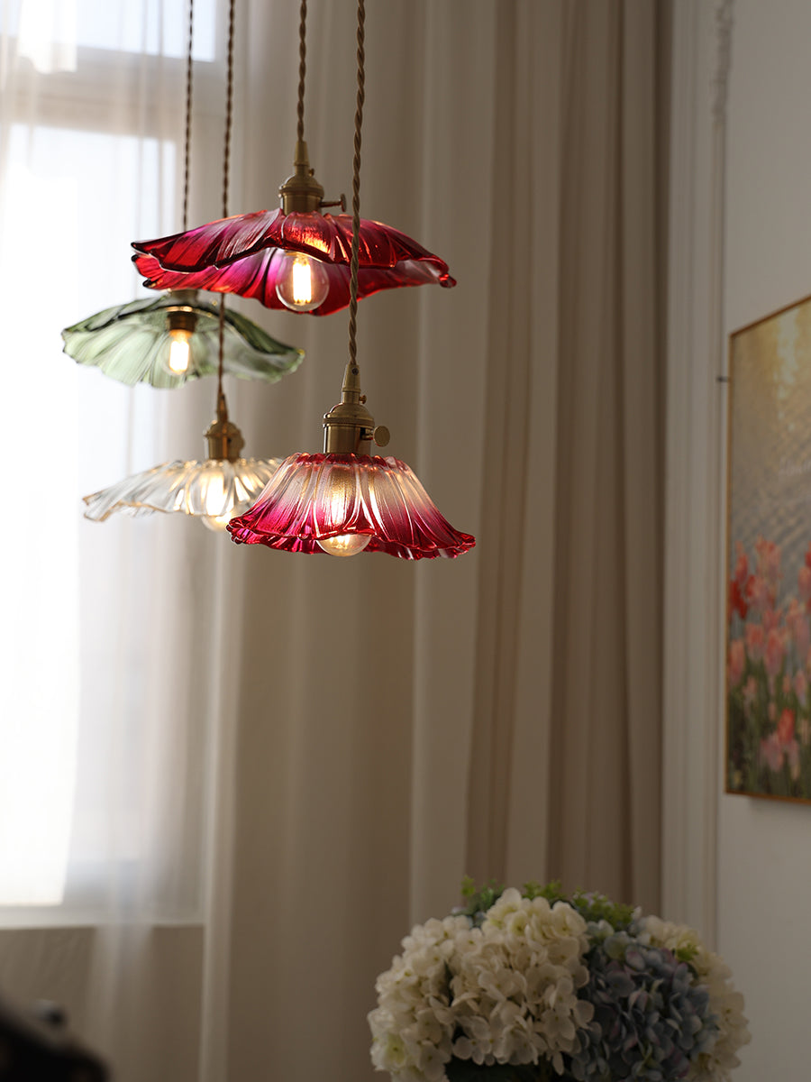 Posy | Plug In Pendant Light with Flower Glass Shade | Dimmable Hanging Lamp for Bedroom