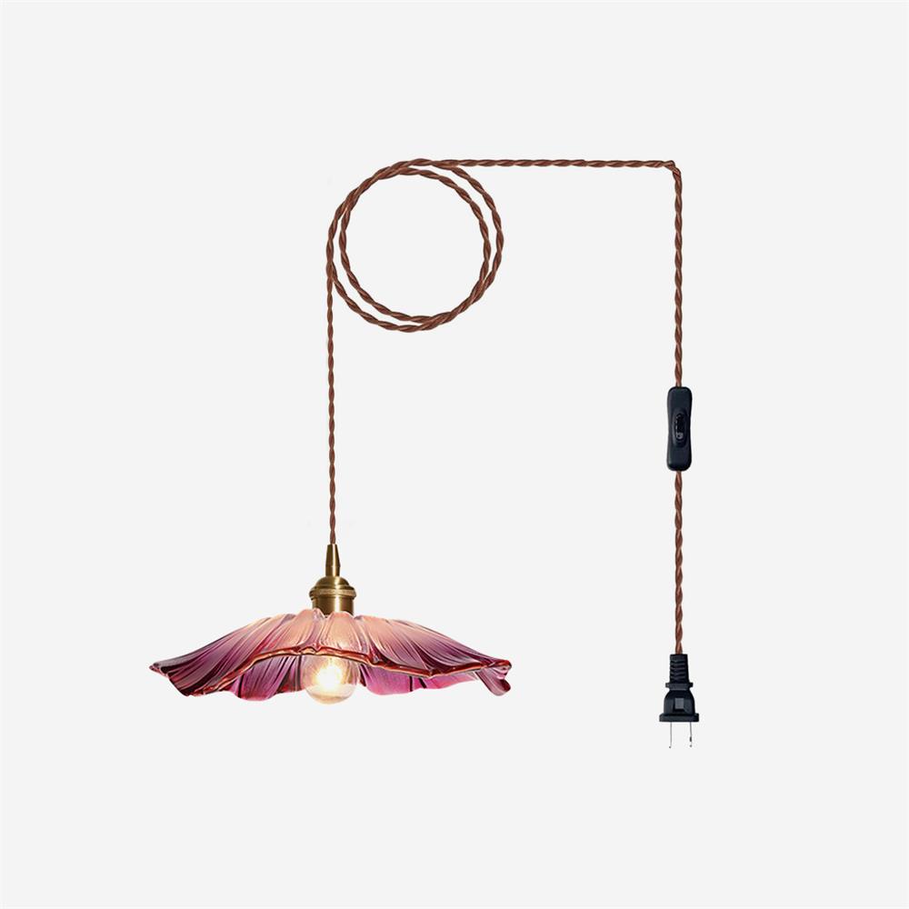 Posy | Plug In Pendant Light with Flower Glass Shade | Dimmable Hanging Lamp for Bedroom