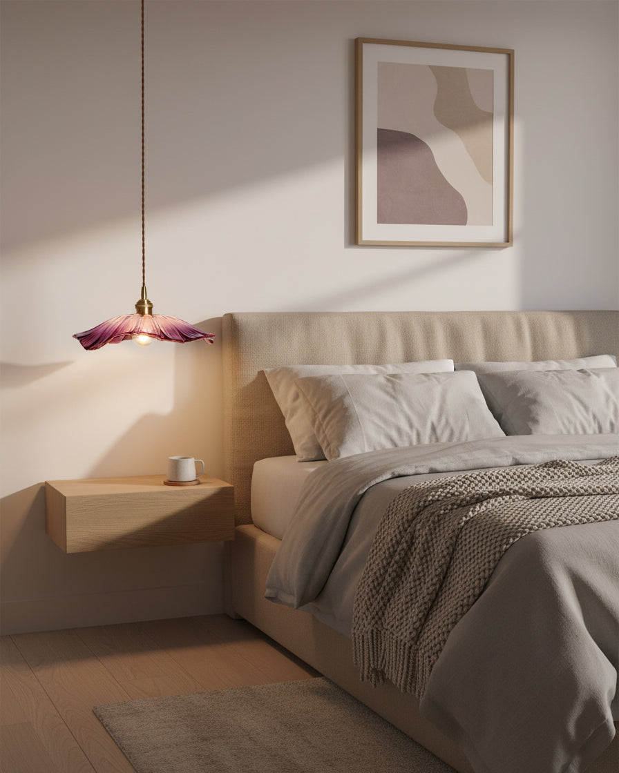 Posy | Plug In Pendant Light with Flower Glass Shade | Dimmable Hanging Lamp for Bedroom