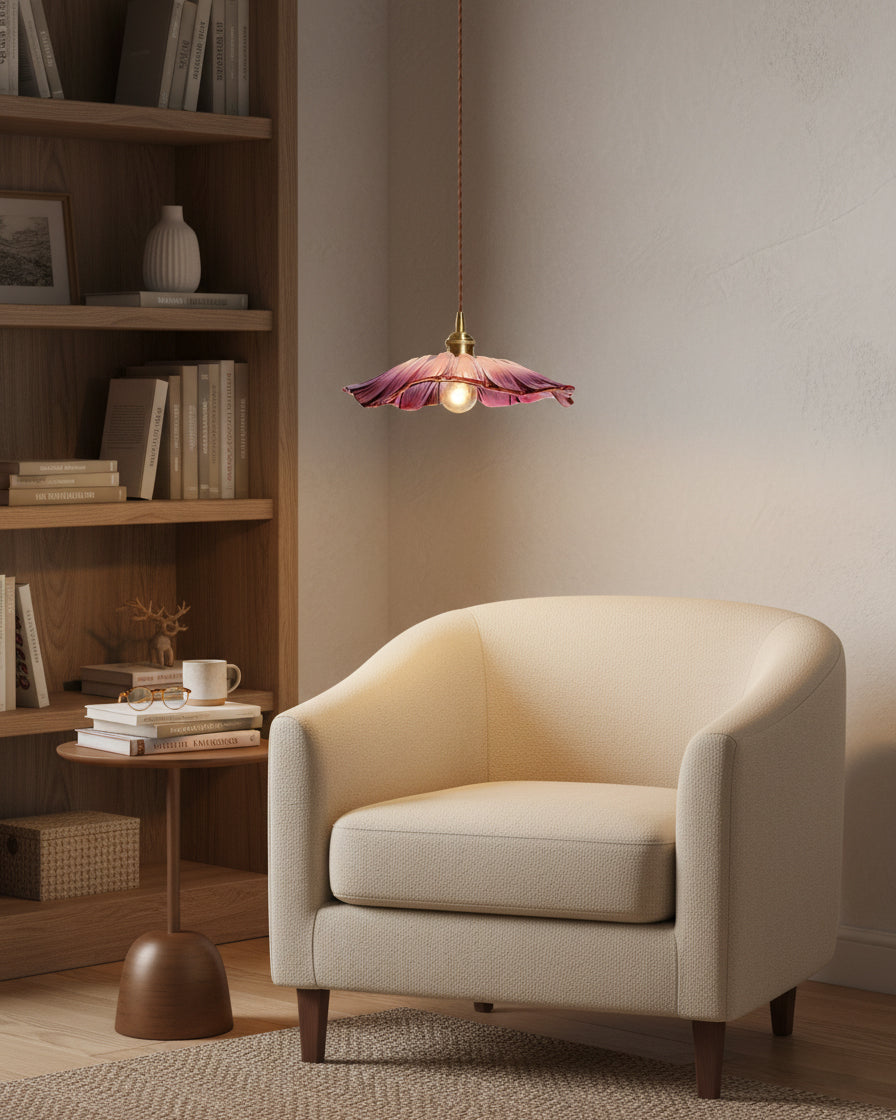 Posy | Plug In Pendant Light with Flower Glass Shade | Dimmable Hanging Lamp for Bedroom