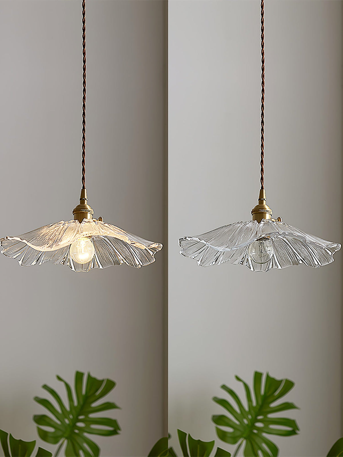 Posy | Plug In Pendant Light with Flower Glass Shade | Dimmable Hanging Lamp for Bedroom