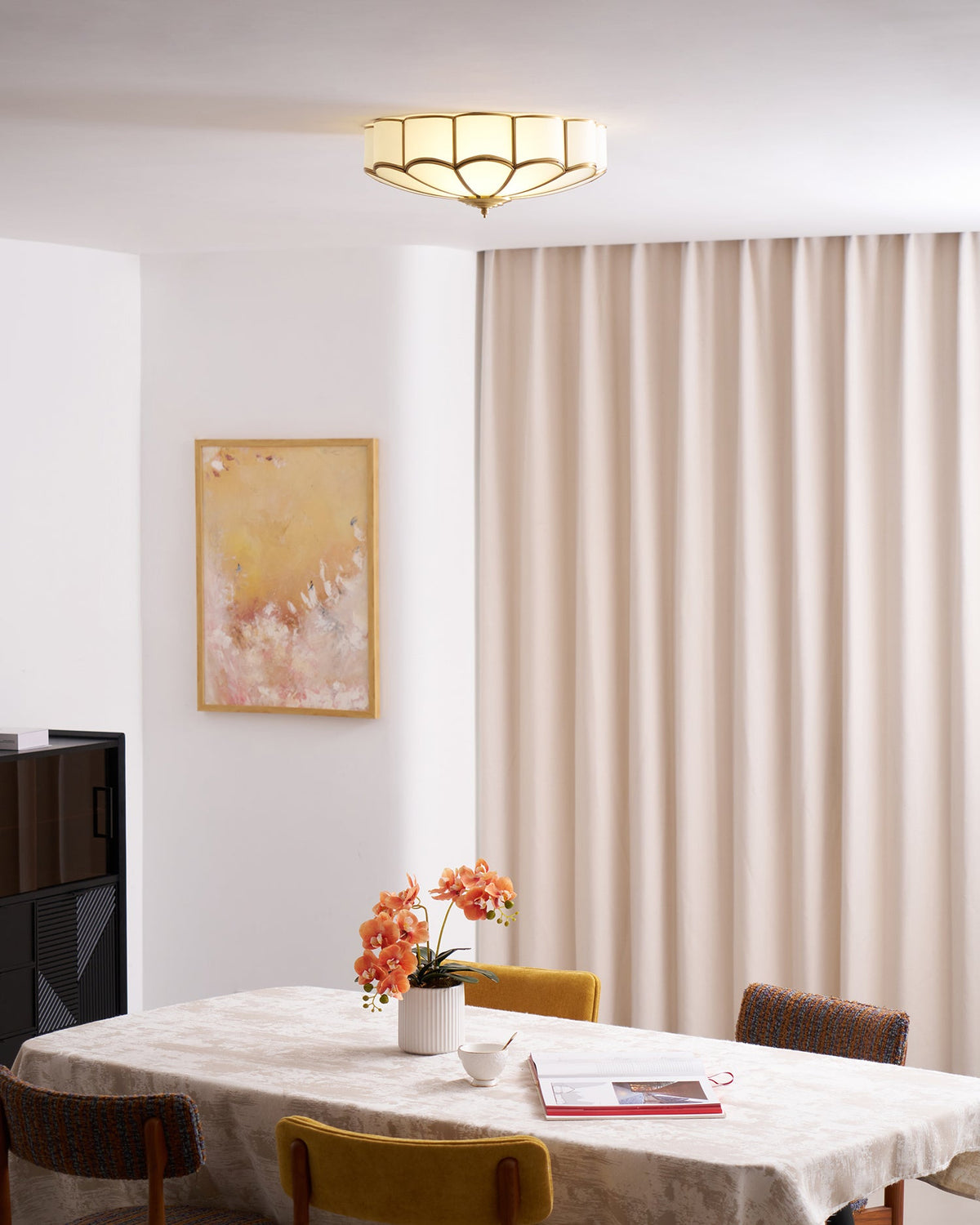 Flower Shape Frosted Glass Ceiling Light with Brass Frame for Soft Ambient Glow