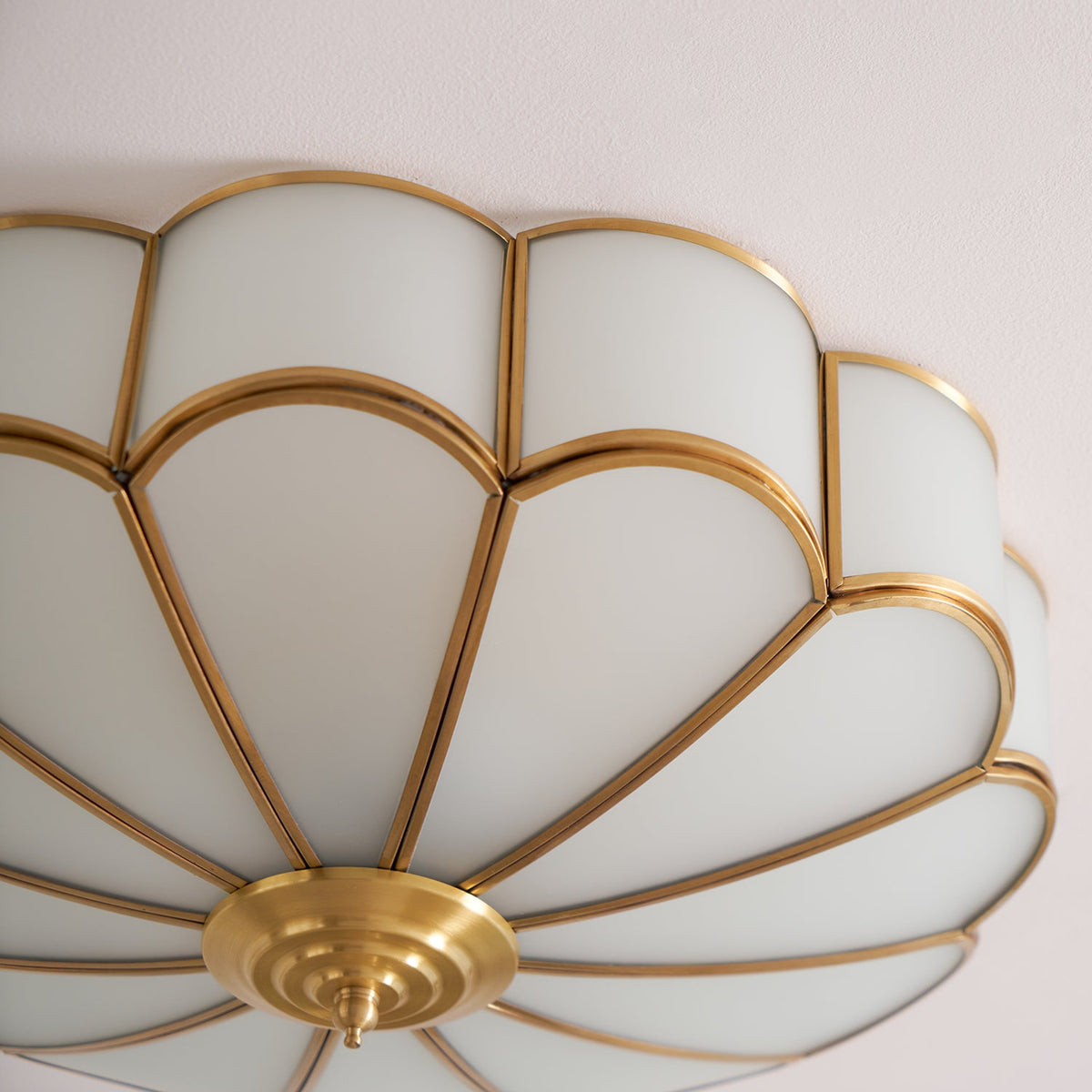 Flower Shape Frosted Glass Ceiling Light with Brass Frame for Soft Ambient Glow