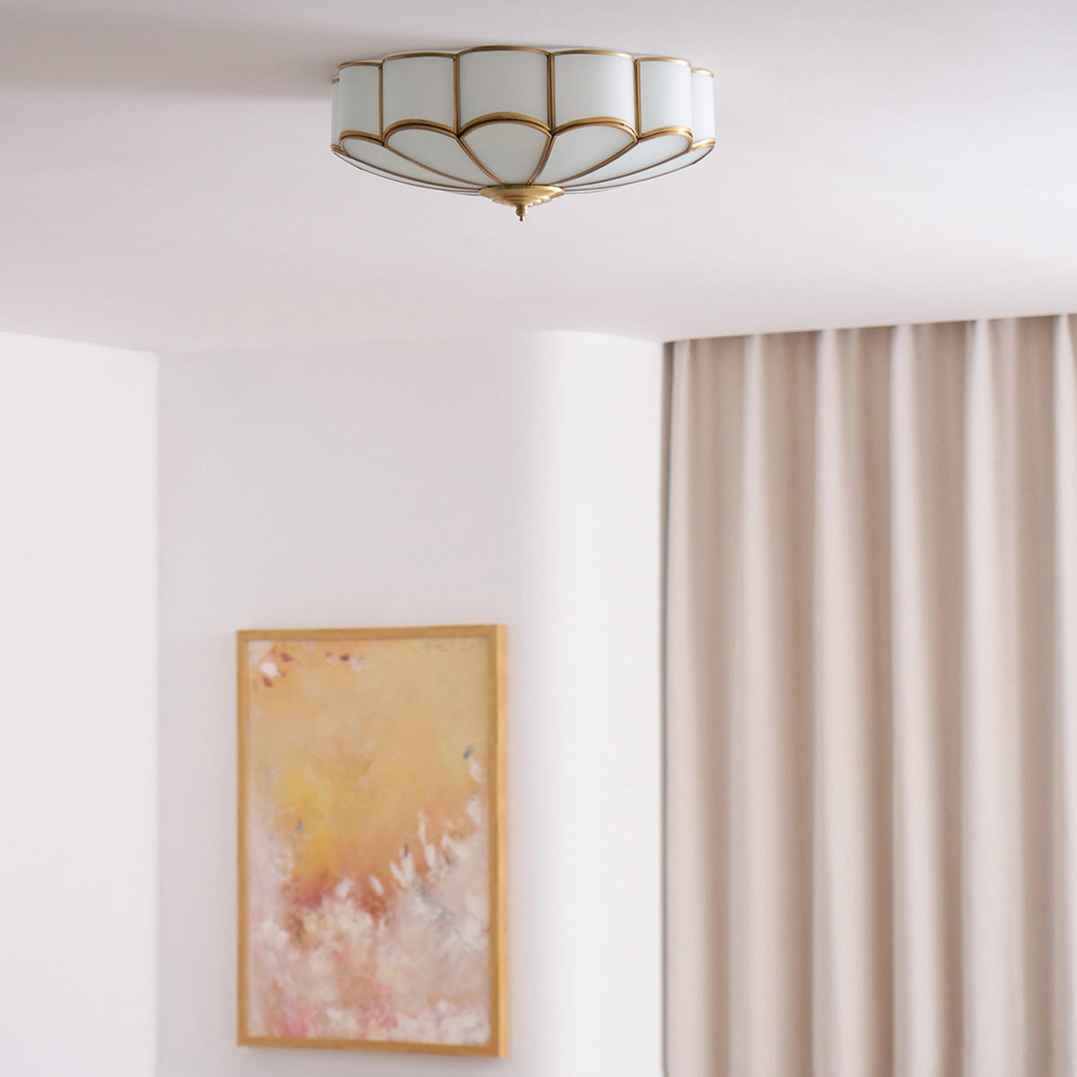 Flower Shape Frosted Glass Ceiling Light with Brass Frame for Soft Ambient Glow