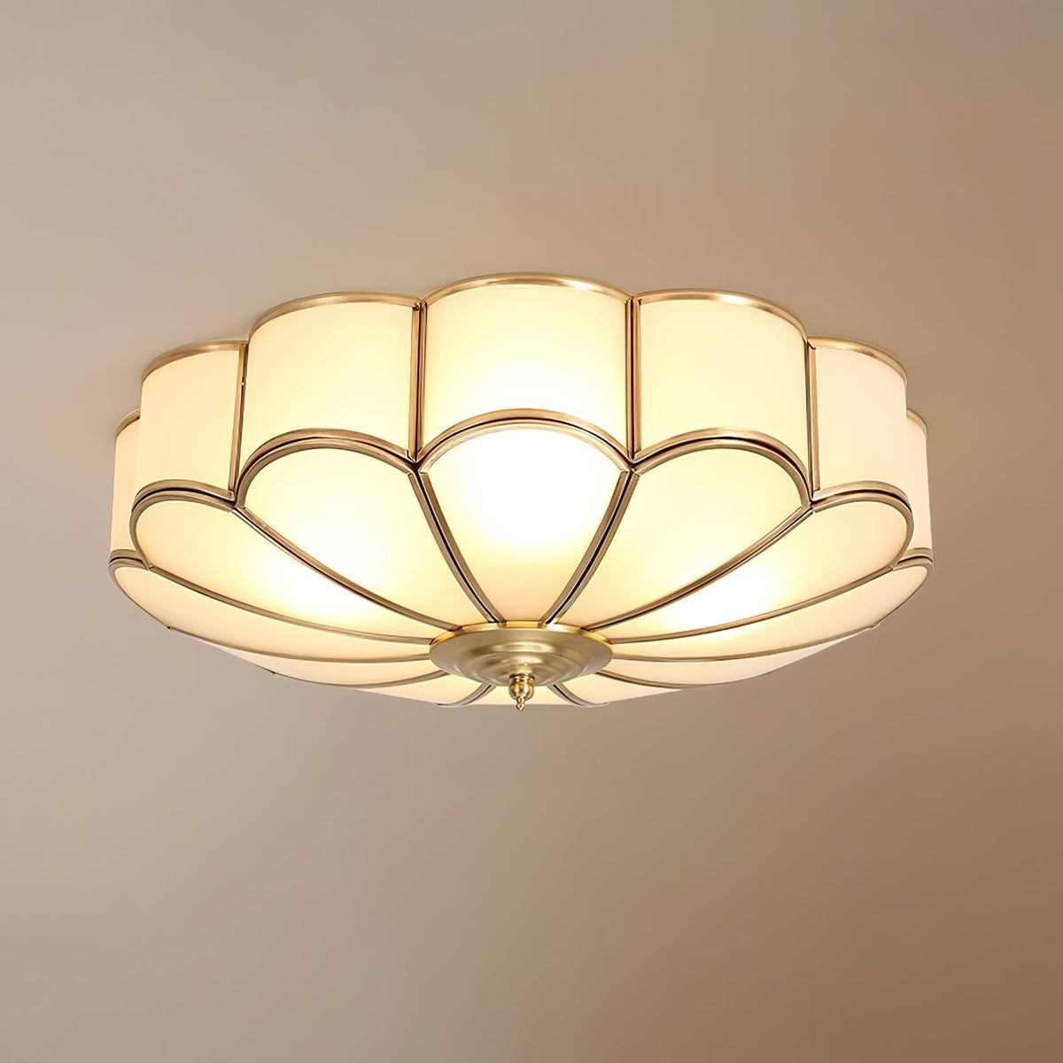 Flower Shape Frosted Glass Ceiling Light with Brass Frame for Soft Ambient Glow