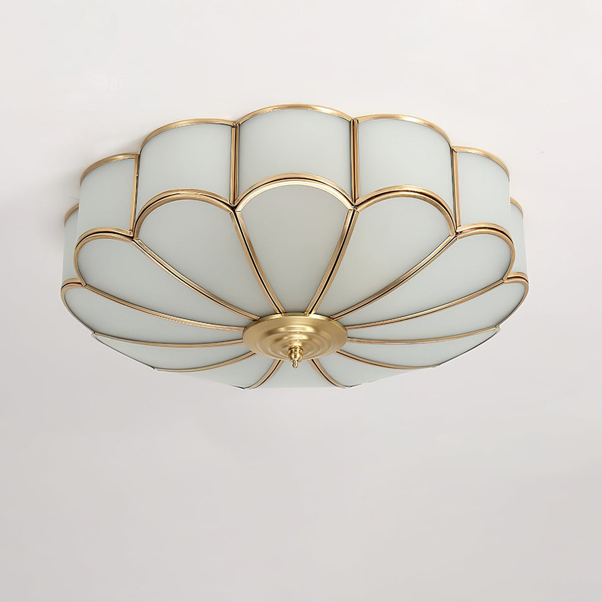 Flower Shape Frosted Glass Ceiling Light with Brass Frame for Soft Ambient Glow