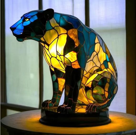 Art Deco Stained Glass Dog Table Lamp USB