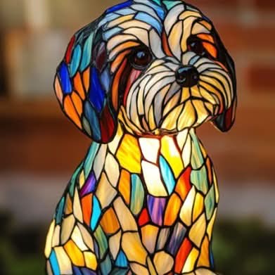 Art Deco Stained Glass Dog Table Lamp USB