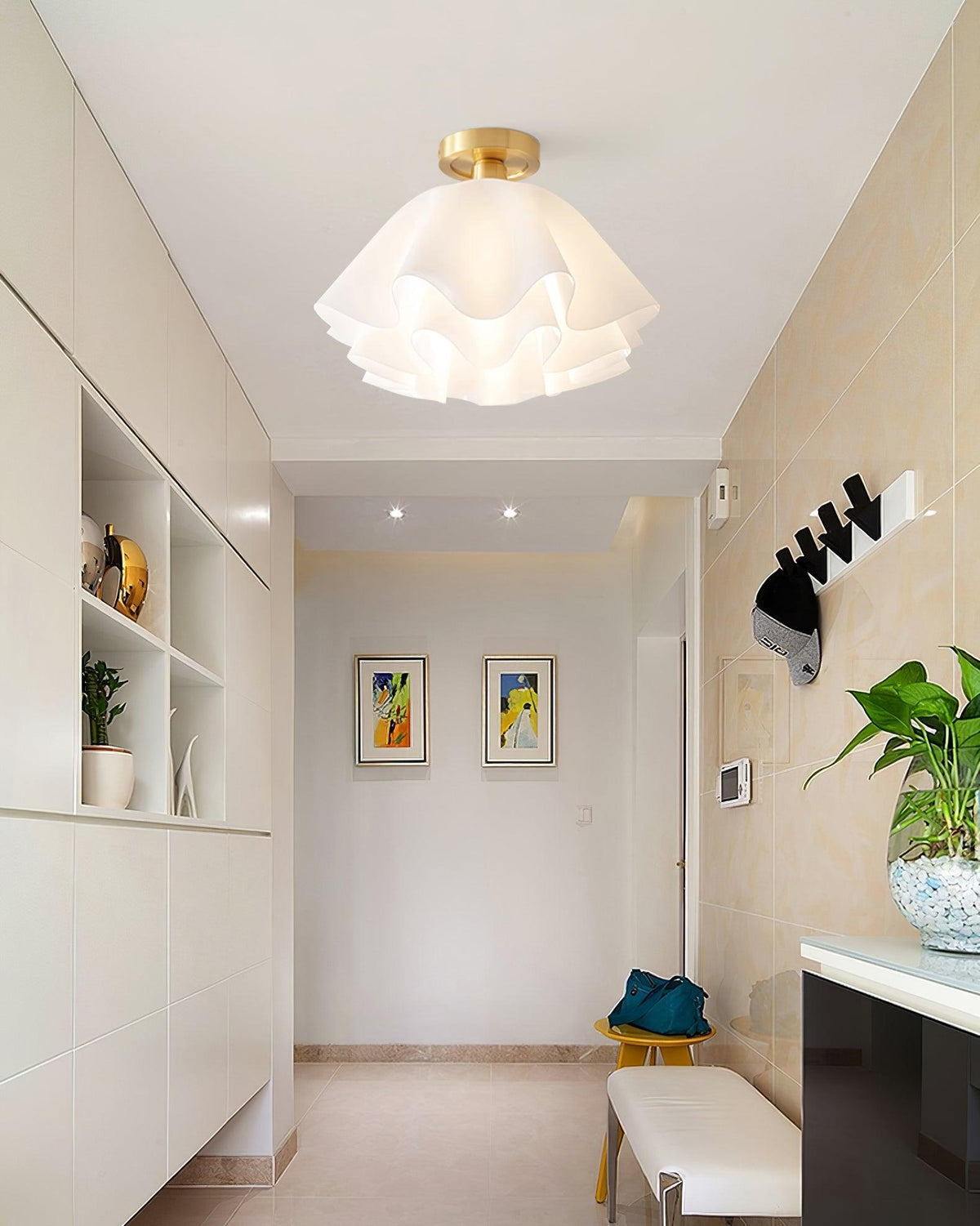 Gilda | Mid-Century Pleated Ceiling Light with Brass Body, Dimmable Fixture for Hallways