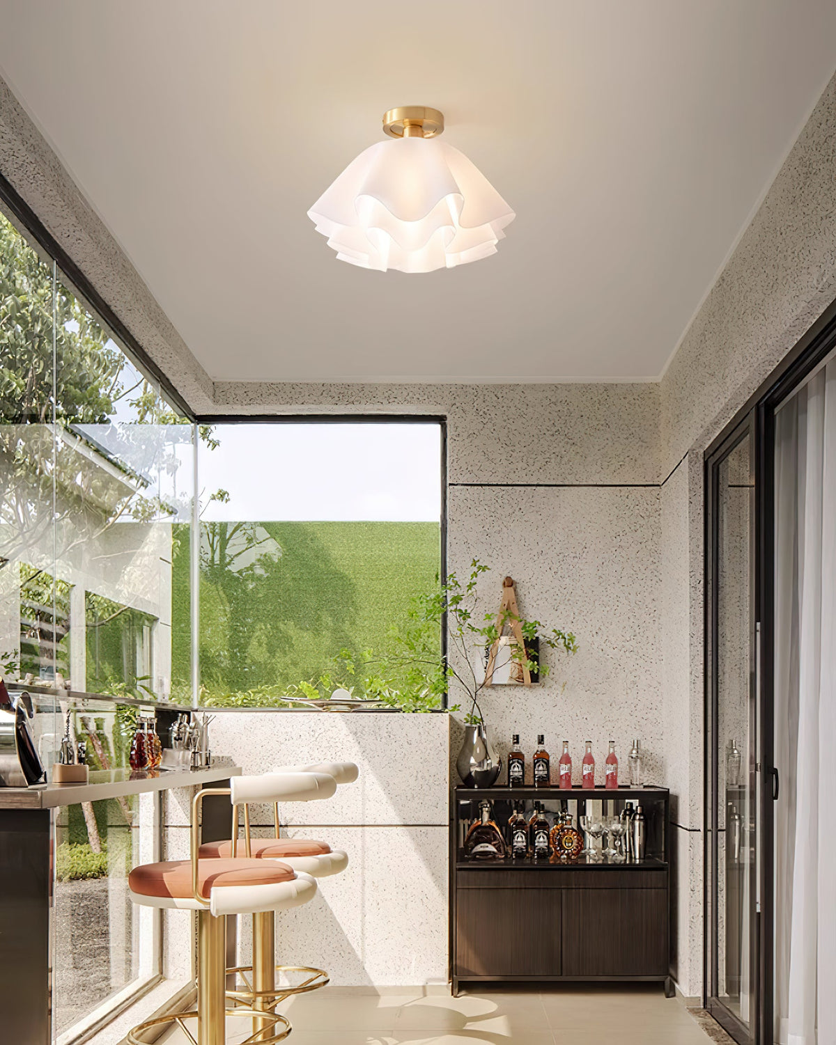 Gilda | Mid-Century Pleated Ceiling Light with Brass Body, Dimmable Fixture for Hallways