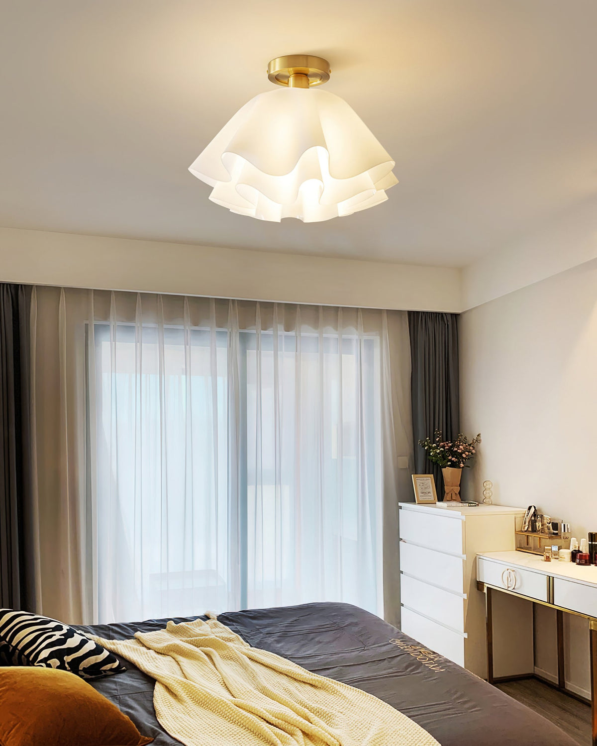 Gilda | Mid-Century Pleated Ceiling Light with Brass Body, Dimmable Fixture for Hallways