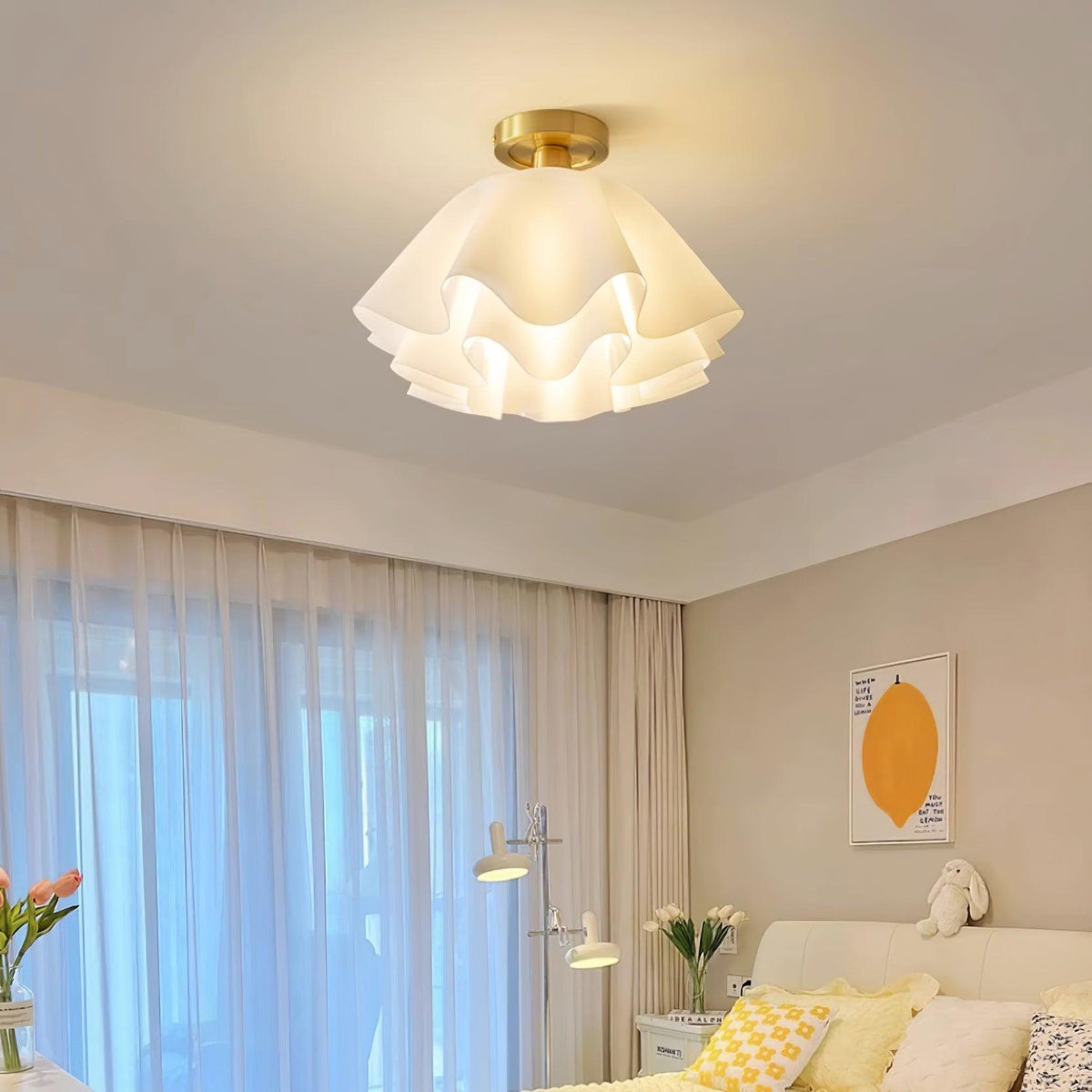 Gilda | Mid-Century Pleated Ceiling Light with Brass Body, Dimmable Fixture for Hallways