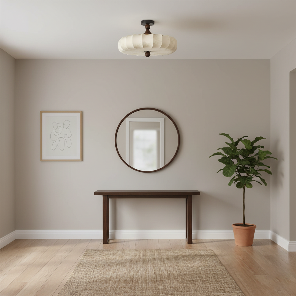 Rosa | Flush Mount LED Ceiling Light with Floral Fabric Shade, Walnut Canopy for Bedroom