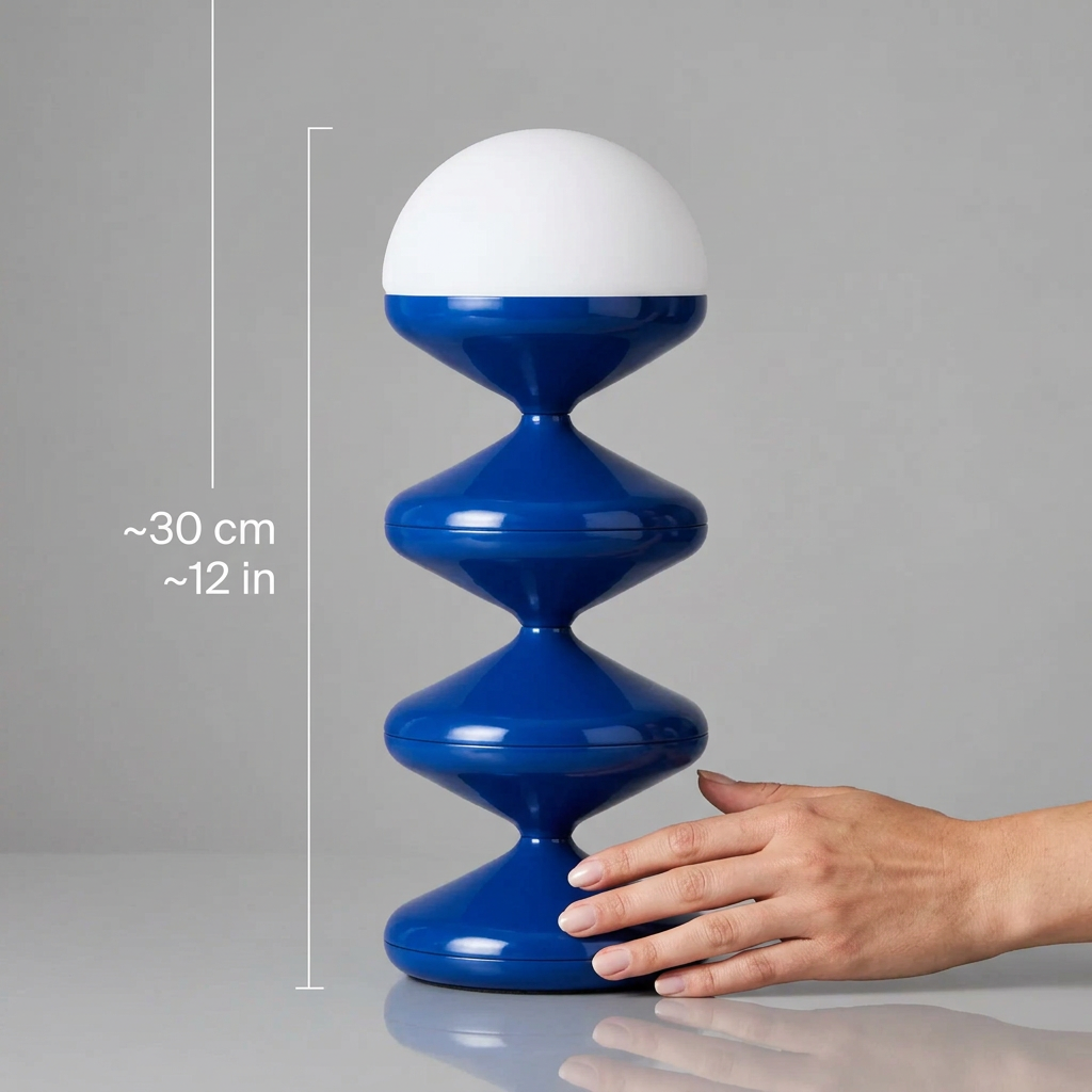 Sculptural Blue Floor Lamp with Stacked Metal Discs | Frosted Dome for Ambient Light