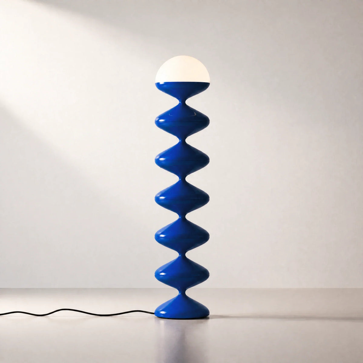 Sculptural Blue Floor Lamp with Stacked Metal Discs | Frosted Dome for Ambient Light