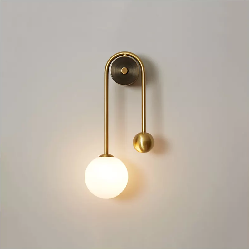 Nordic Gold Wall Sconce with White Glass Shade | Minimalist Light Fixture
