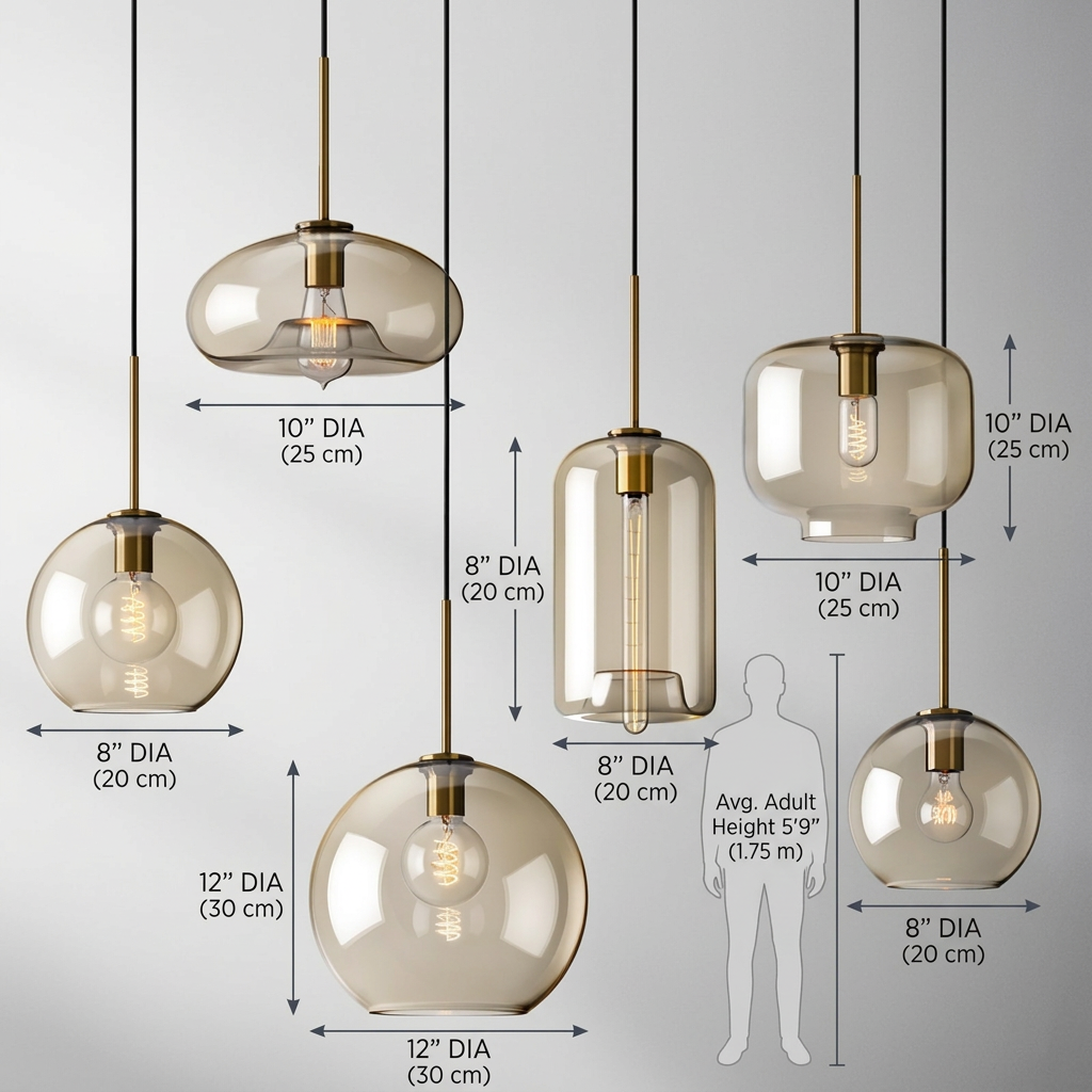 Aurum | Cognac Glass Pendant Light with Brass Look, Adjustable Cable for Kitchen Island