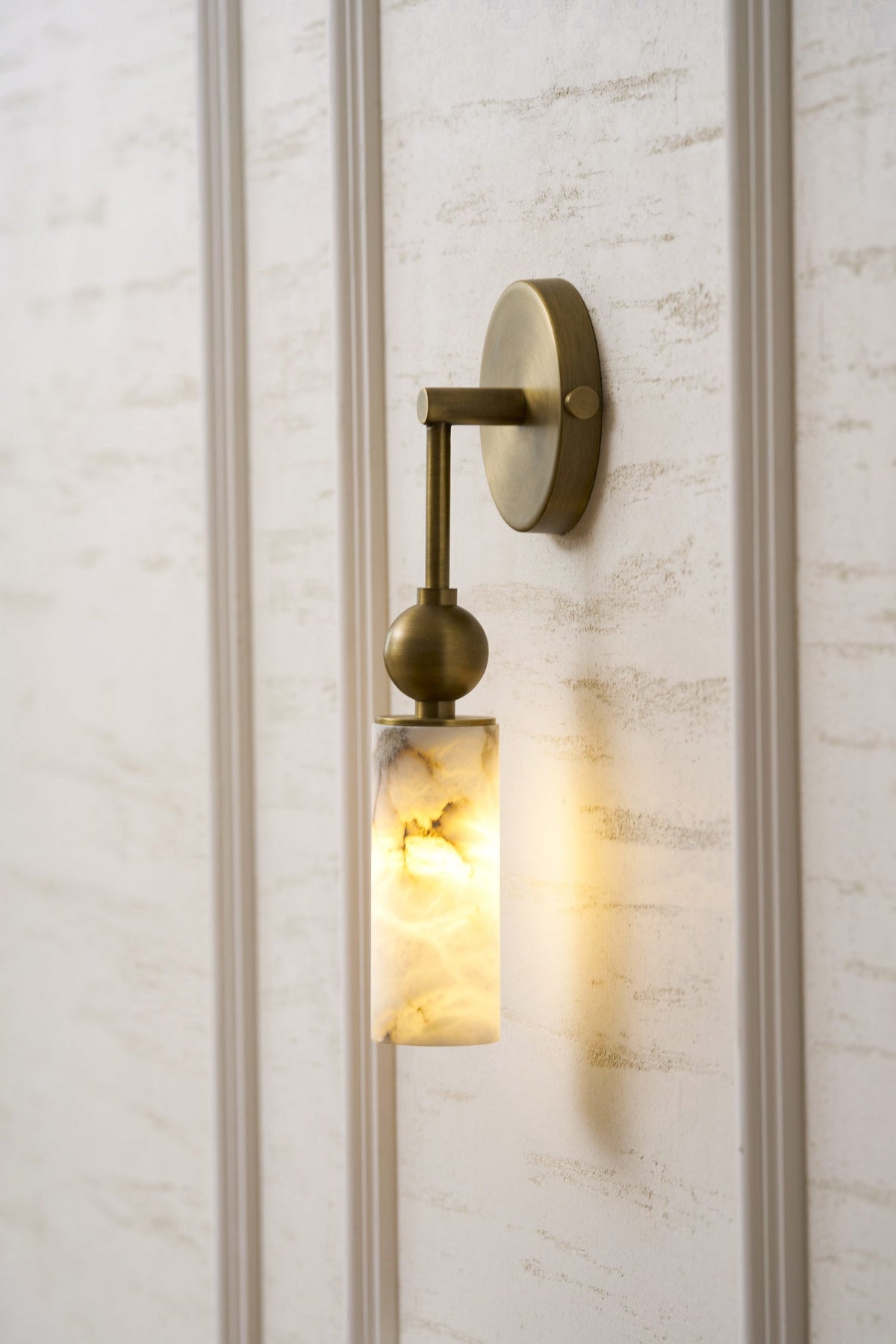 Natural Alabaster Wall Sconce with Brass Hardware | Warm Glow Bedside Light
