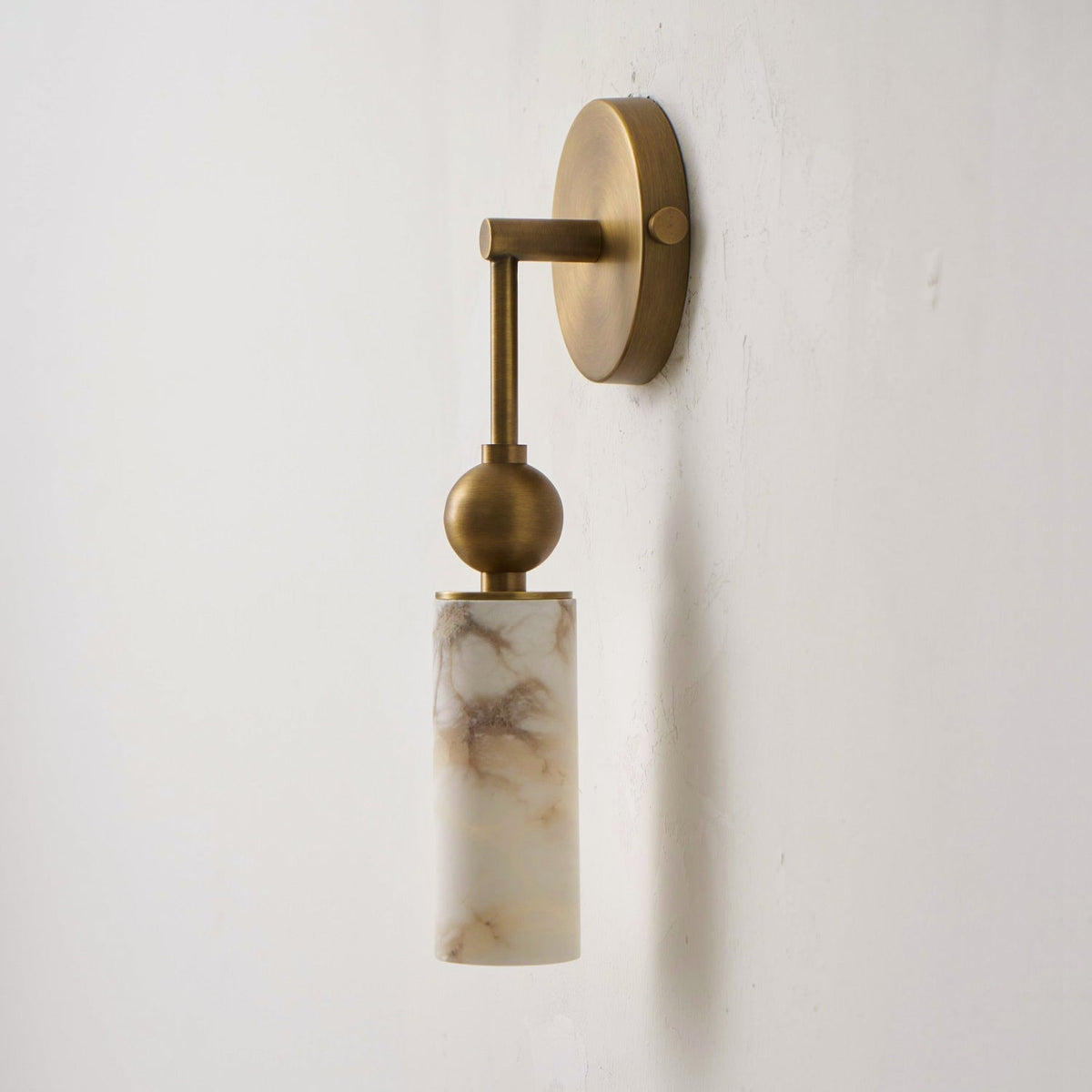 Natural Alabaster Wall Sconce with Brass Hardware | Warm Glow Bedside Light