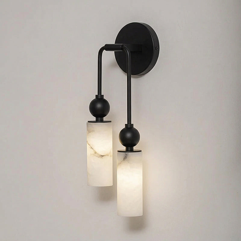 Natural Alabaster Wall Sconce with Brass Hardware | Warm Glow Bedside Light