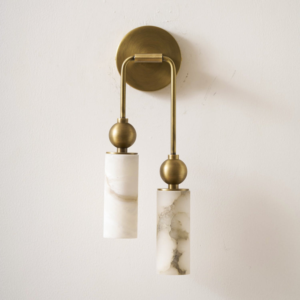 Natural Alabaster Wall Sconce with Brass Hardware | Warm Glow Bedside Light