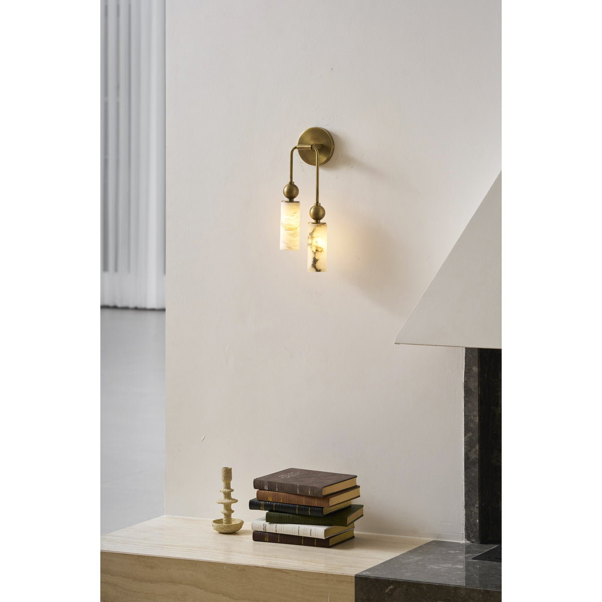 Natural Alabaster Wall Sconce with Brass Hardware | Warm Glow Bedside Light